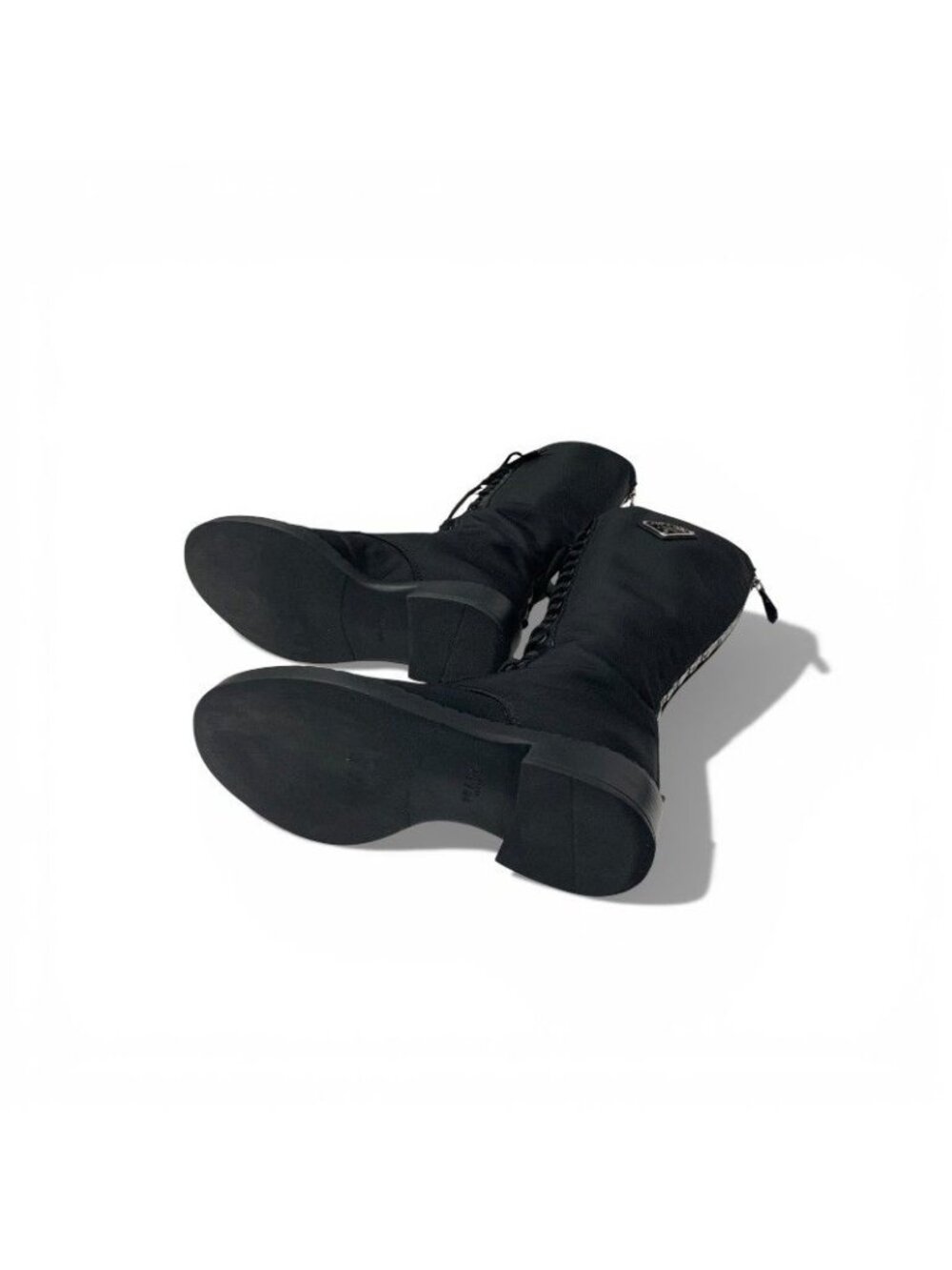 Prada Boots Long Shoes Nylon Brushed Leather Black Re-Nylon Triangle Logo - Picture 6 of 10